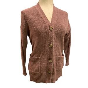 XS Loft Womens Dark Mauve V-Neck Cardigan Tunic Sweater Knit with Pockets